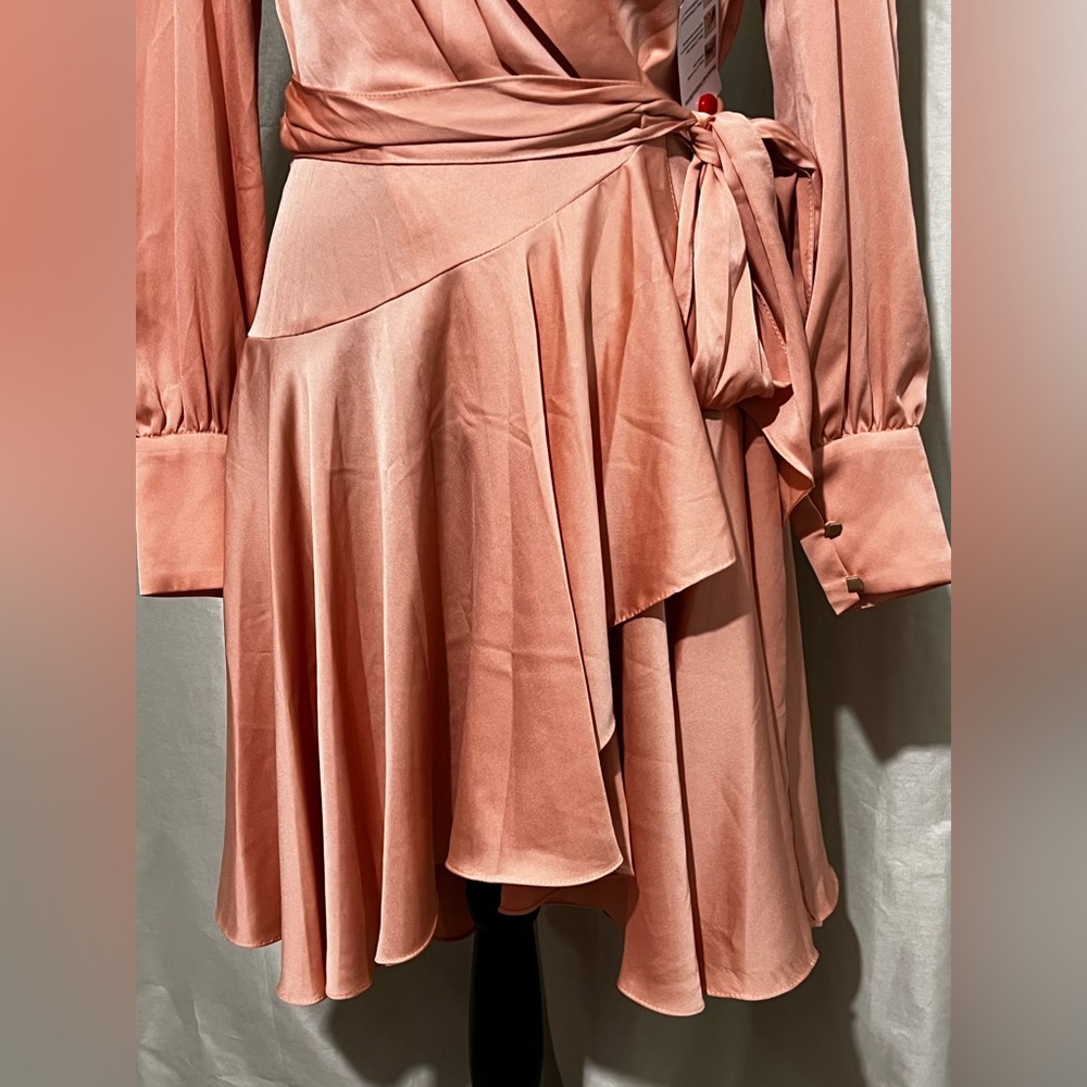 Mac Duggal Elegant salmon Peach Wrap‎ Dress high low Style #70135 size 2 NWT - Picture 3 of 11